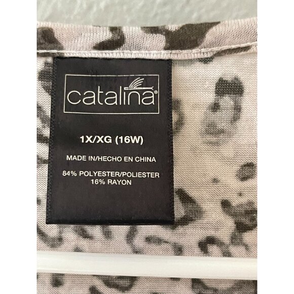 Catalina Womens Leopard Print Long Sleeve Tunic Top Sz 1X/16W Drawstring Pockets - Picture 2 of 9